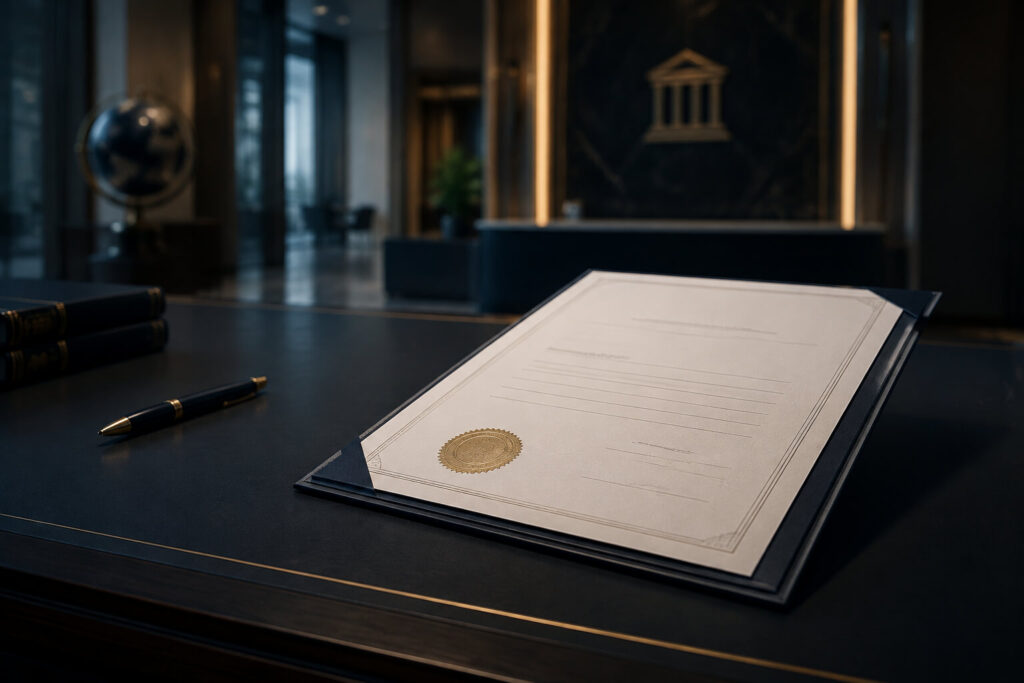 SBLC document representing financial assurance in international trade