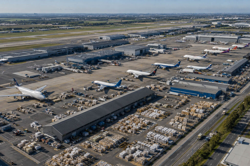Commercial aircraft and aerospace logistics facilities representing global supplier funding solutions