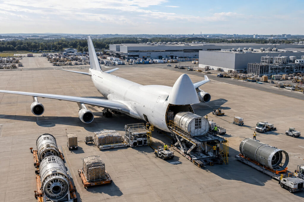 Modern aerospace manufacturing and logistics network supporting supplier financing and working capital solutions
