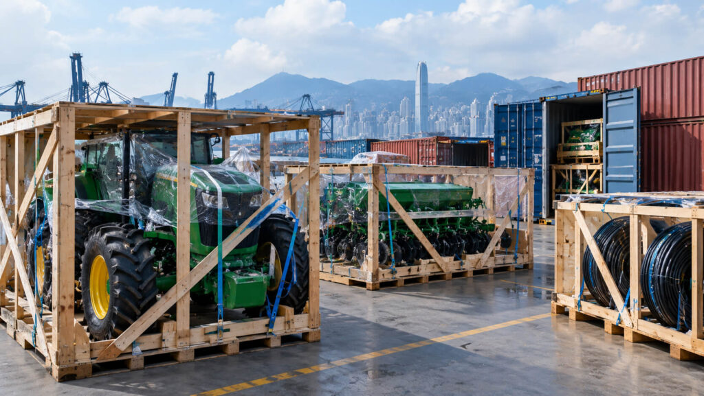 Agricultural equipment prepared for international export and project financing