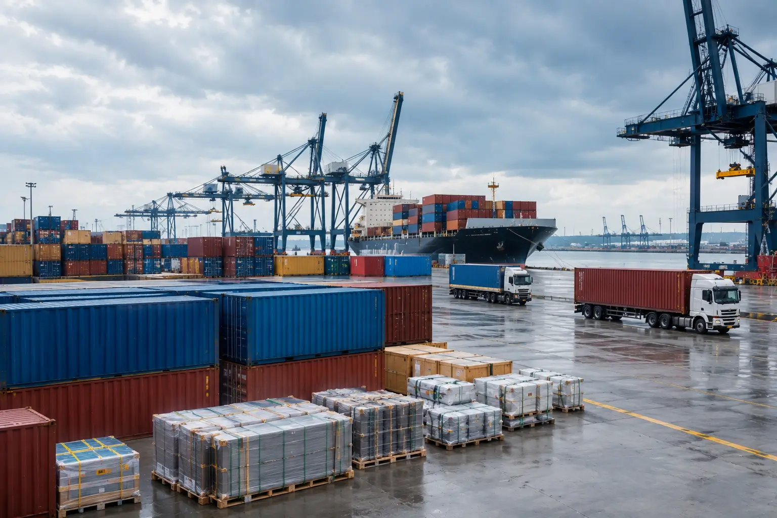 Freight containers ready for scheduled commercial delivery.