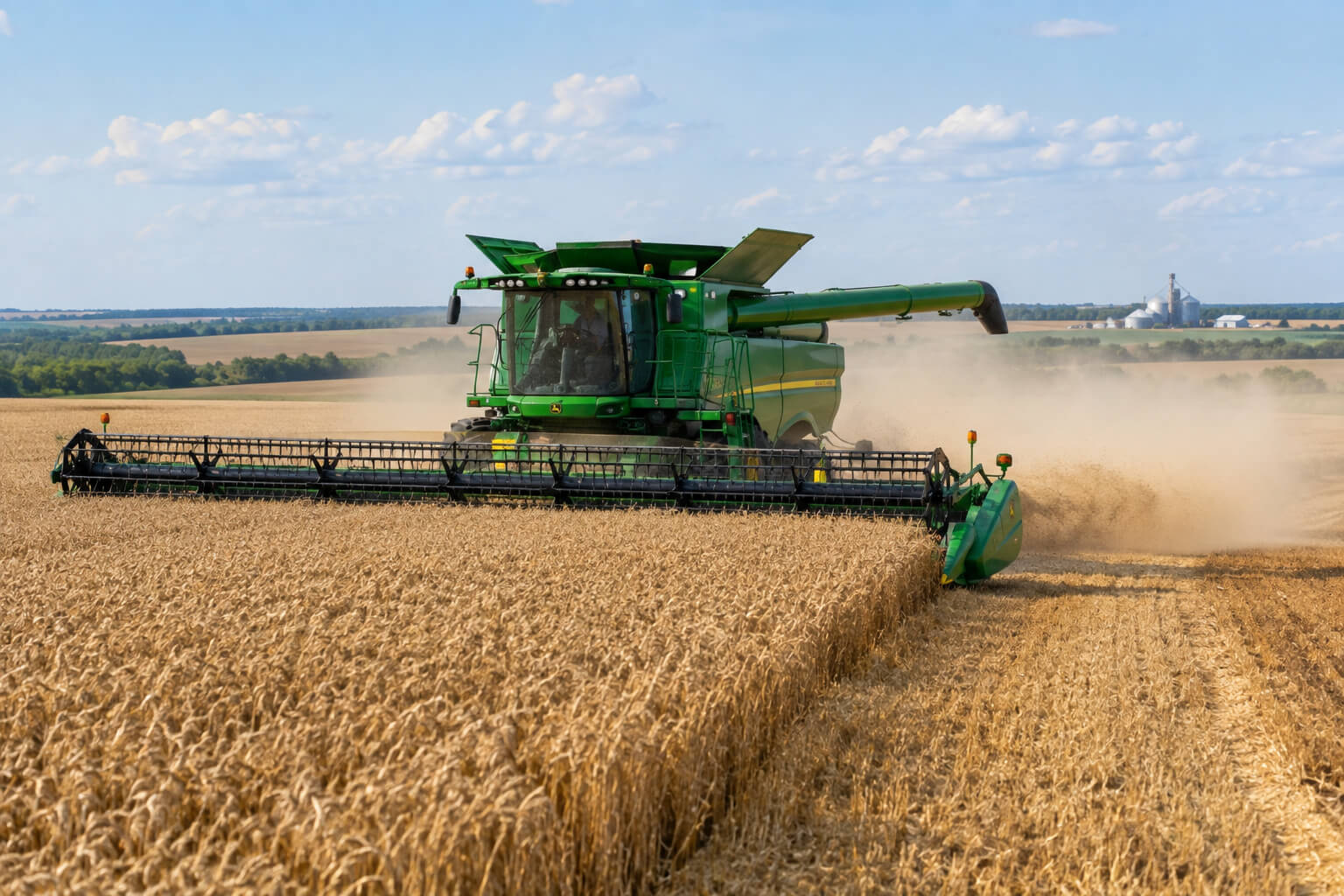Combine harvester operating across a crop field