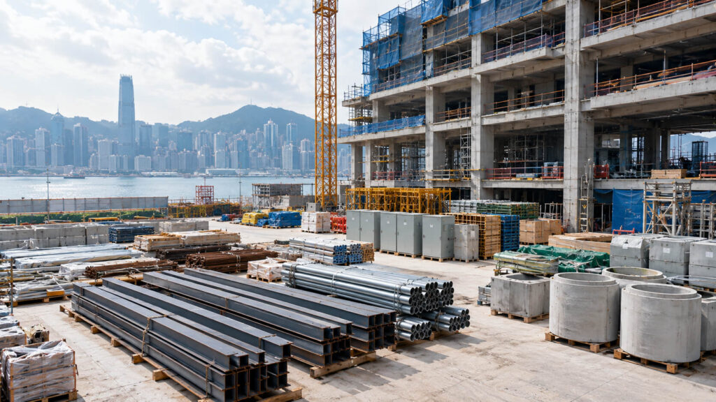 Construction materials staged at a commercial project site
