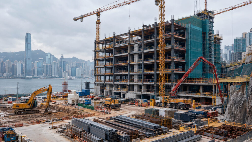 Heavy equipment supporting a commercial construction project