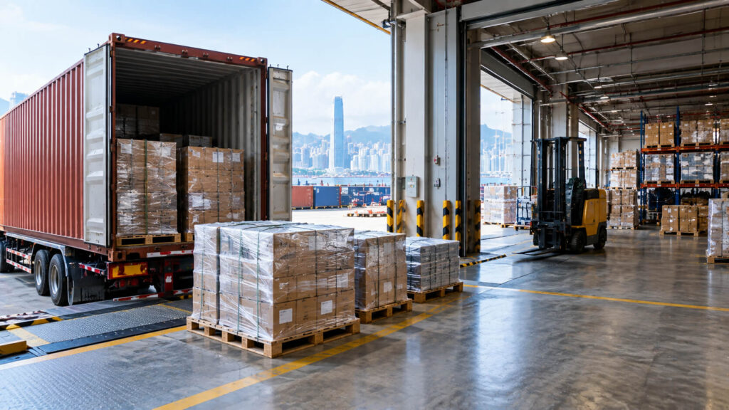 Imported cargo being transferred into warehouse inventory