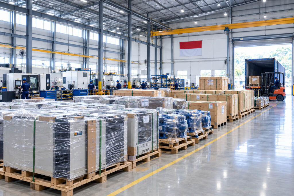 Barang ekspor siap dikirim di fasilitas manufaktur Indonesia
