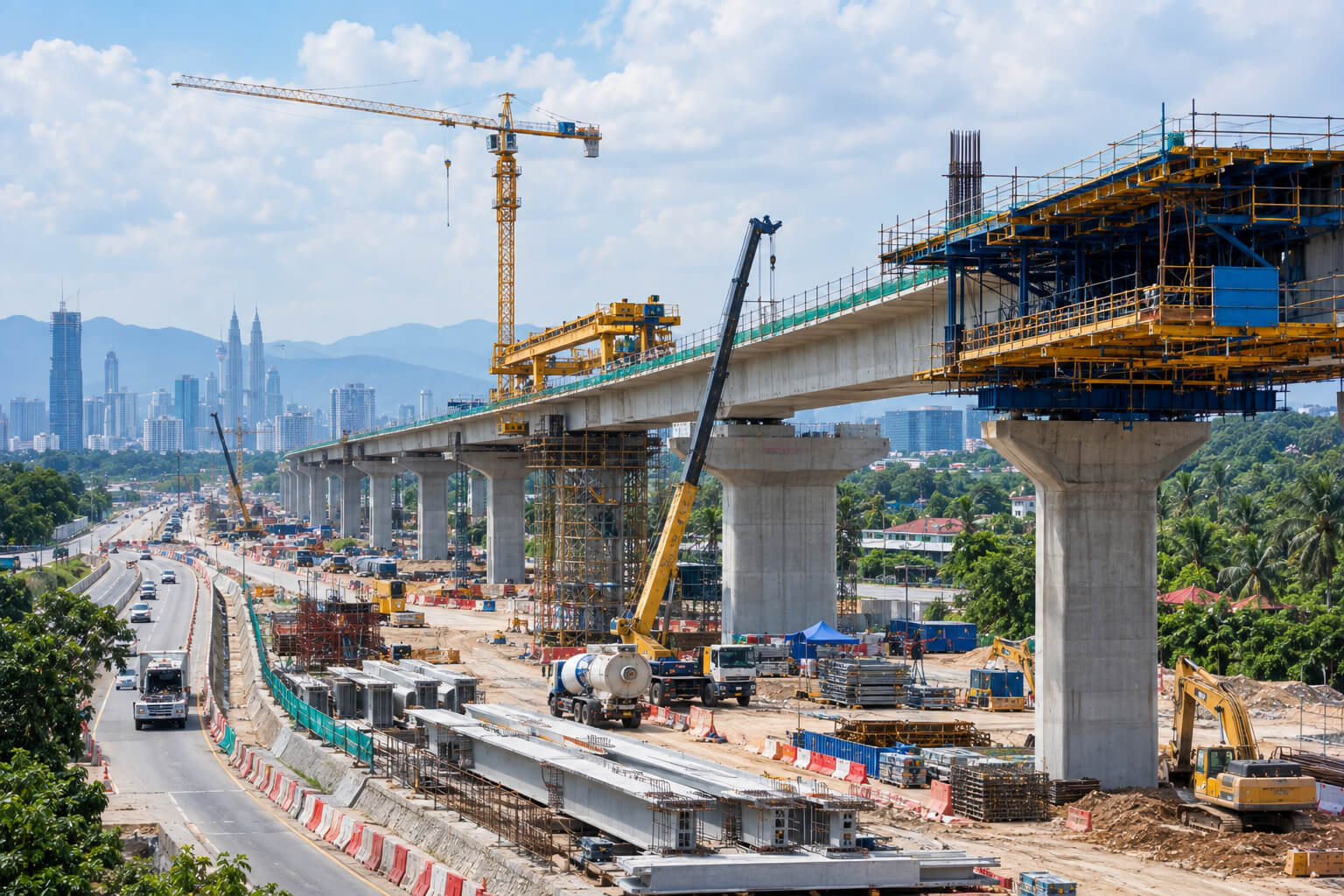 Projek pembinaan memerlukan modal awal sebelum bayaran pelanggan diterima 1 Projek infrastruktur Malaysia dengan jentera pembinaan