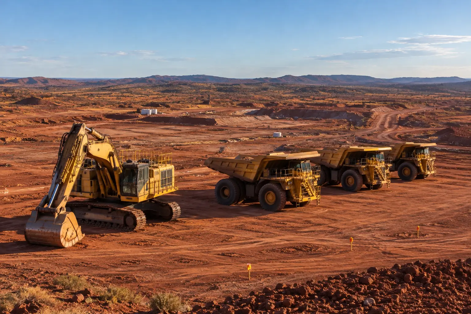 Heavy mining equipment at a site awaiting further development.