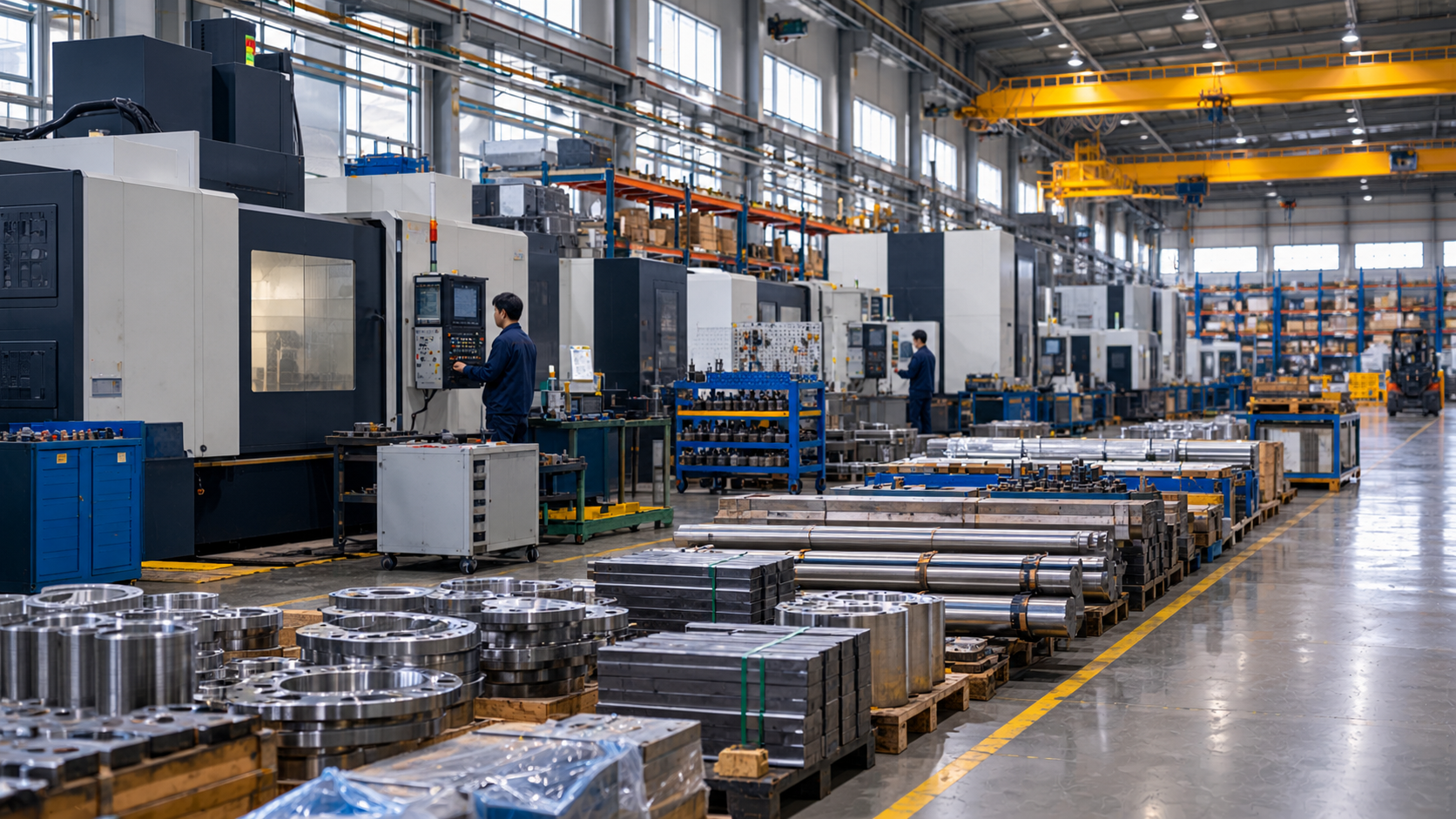 Factory floor prepared for expansion of production capacity.