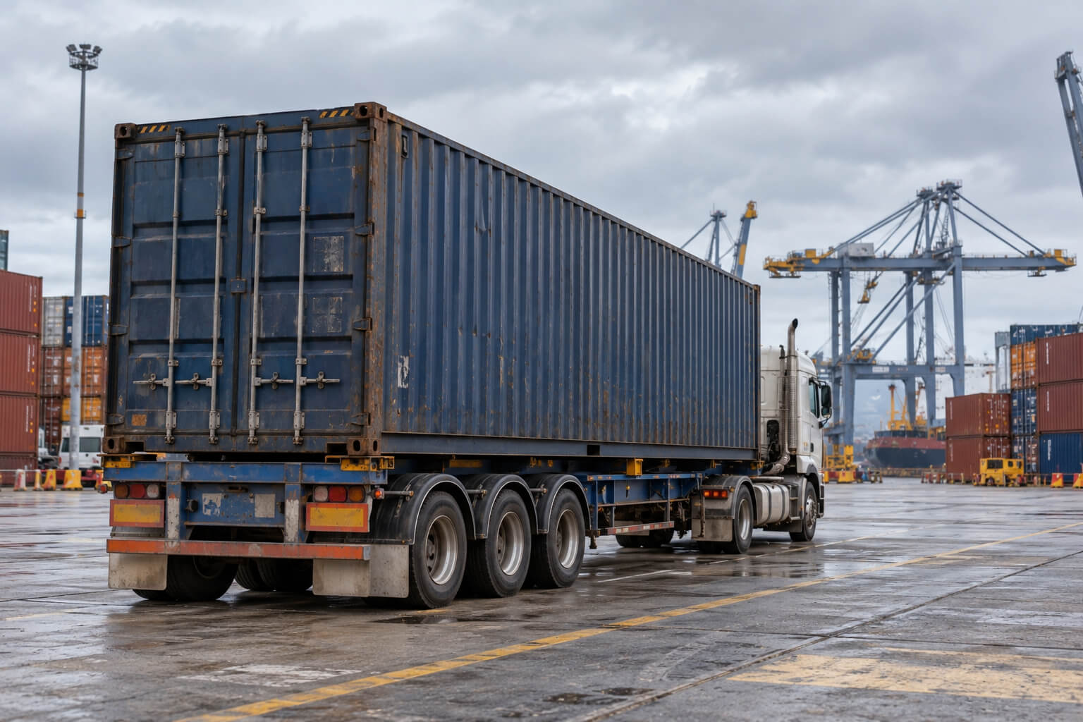 Loaded shipping container awaiting dispatch at a commercial freight terminal.
