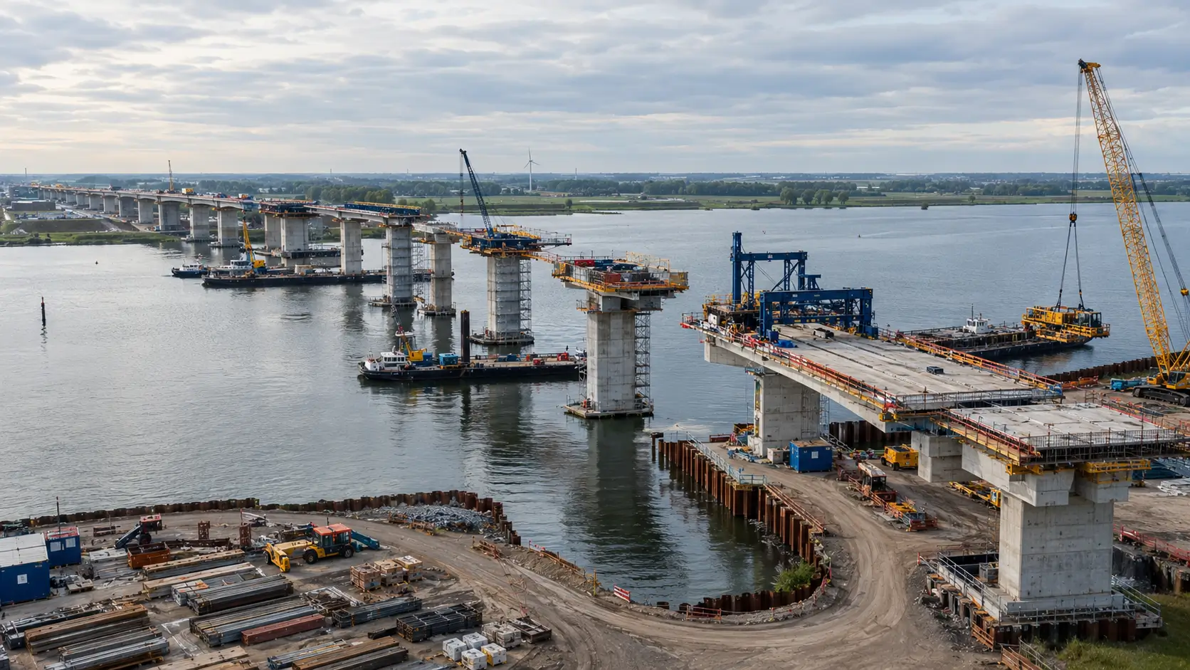 Brugproject met bouwinfrastructuur en voorbereid materieel