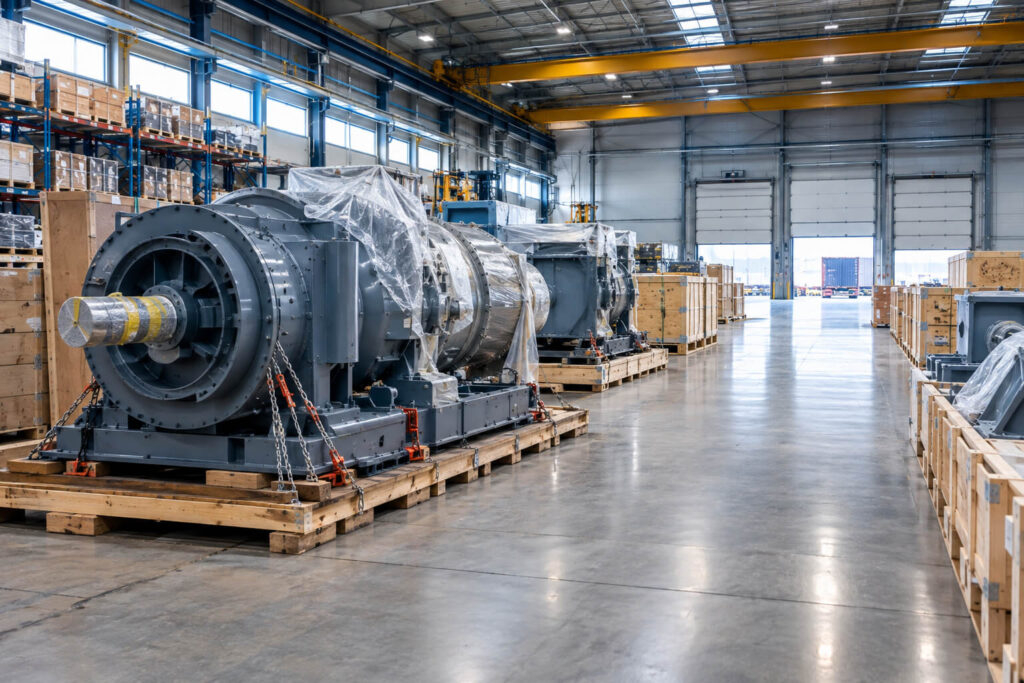 Industrial equipment prepared for delivery under a commercial contract.