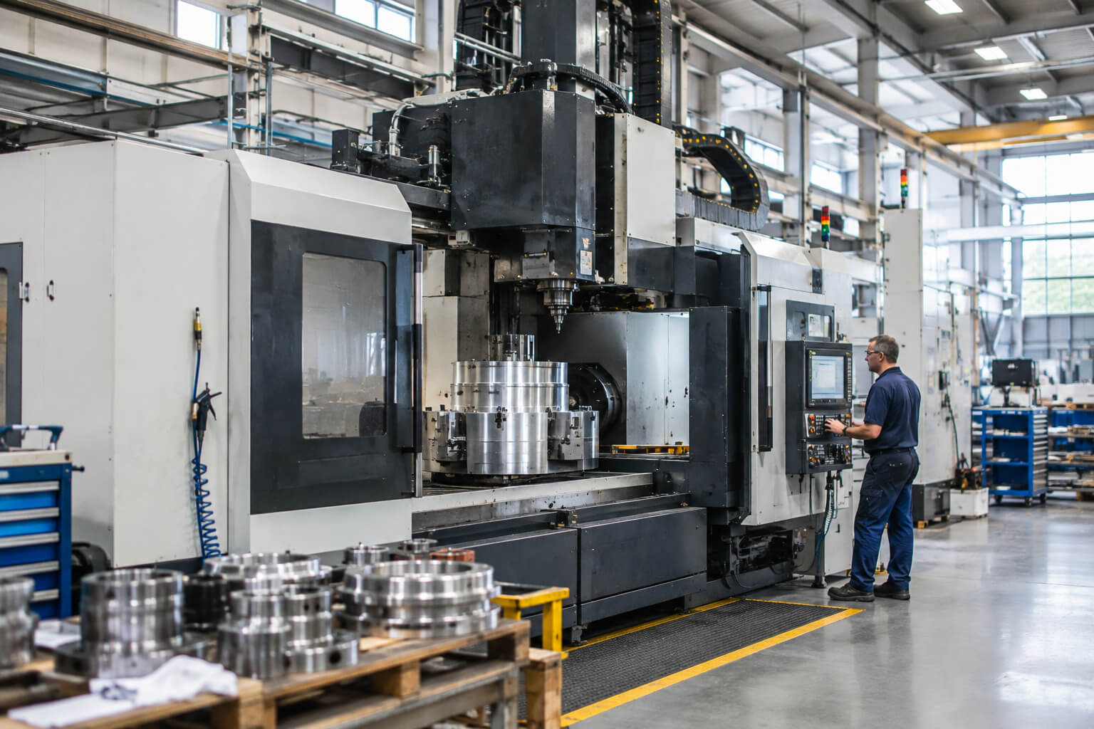 Heavy industrial machinery and manufacturing equipment inside a production facility
