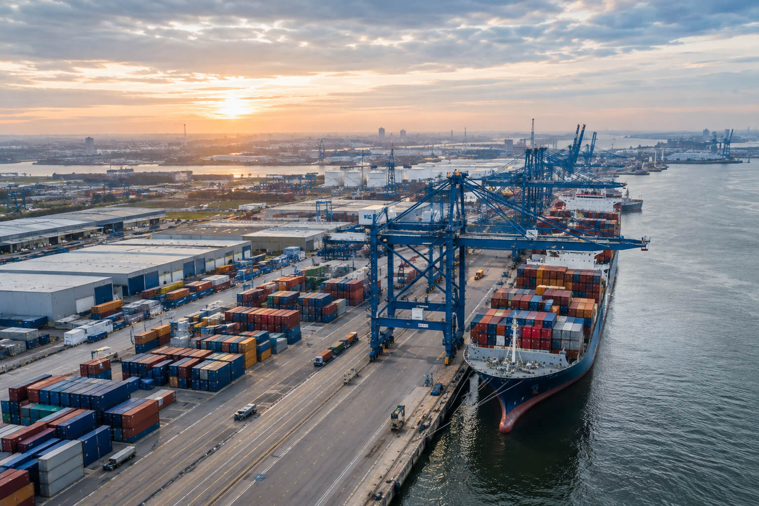 European port infrastructure representing international trade and contractual obligations.
